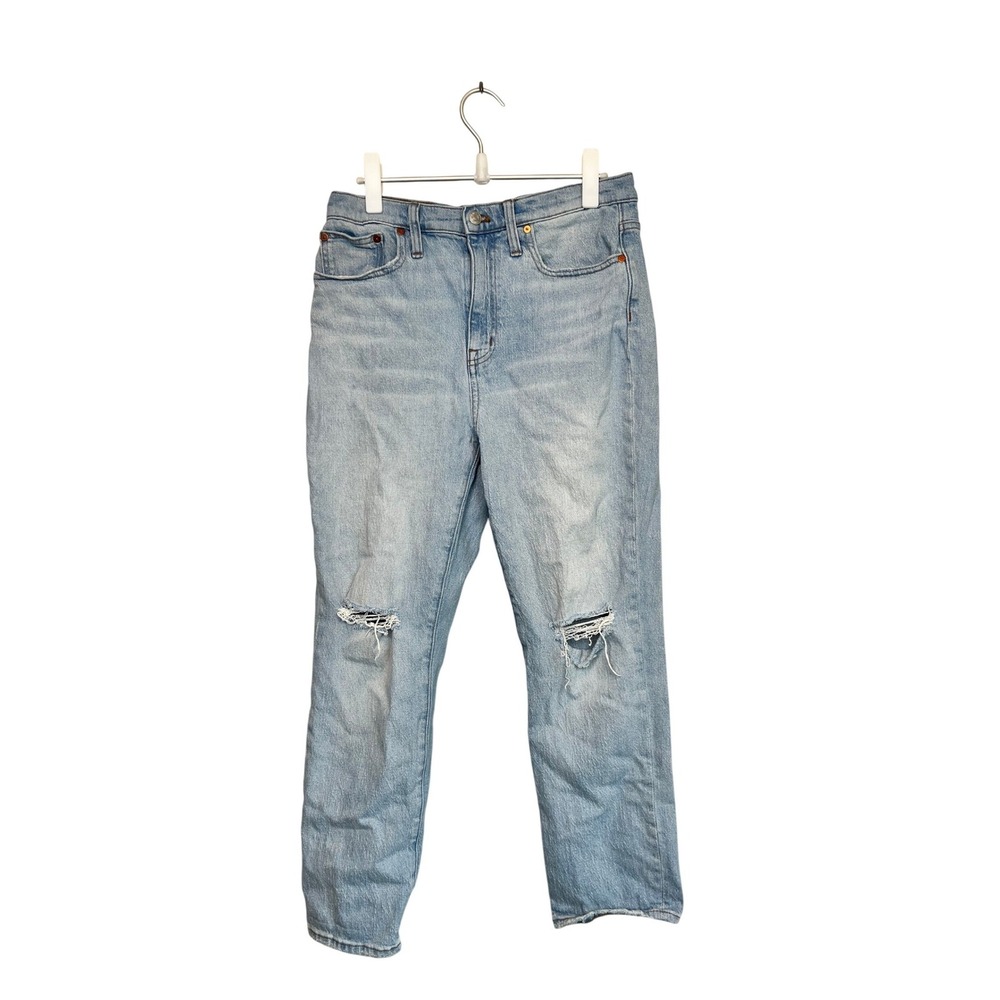 Madewell High Rise Slim Crop BoyJean Light Wash Distressed Cotton Denim Blue 29
